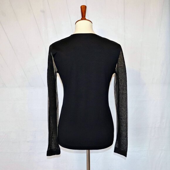 AKRIS 8 Sheer Black Mesh Organza Long Sleeve Illusion Stretch Blouse Top - Picture 6 of 14